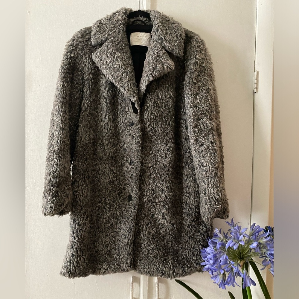 Zara Gray Faux Shearling Teddy Coat
